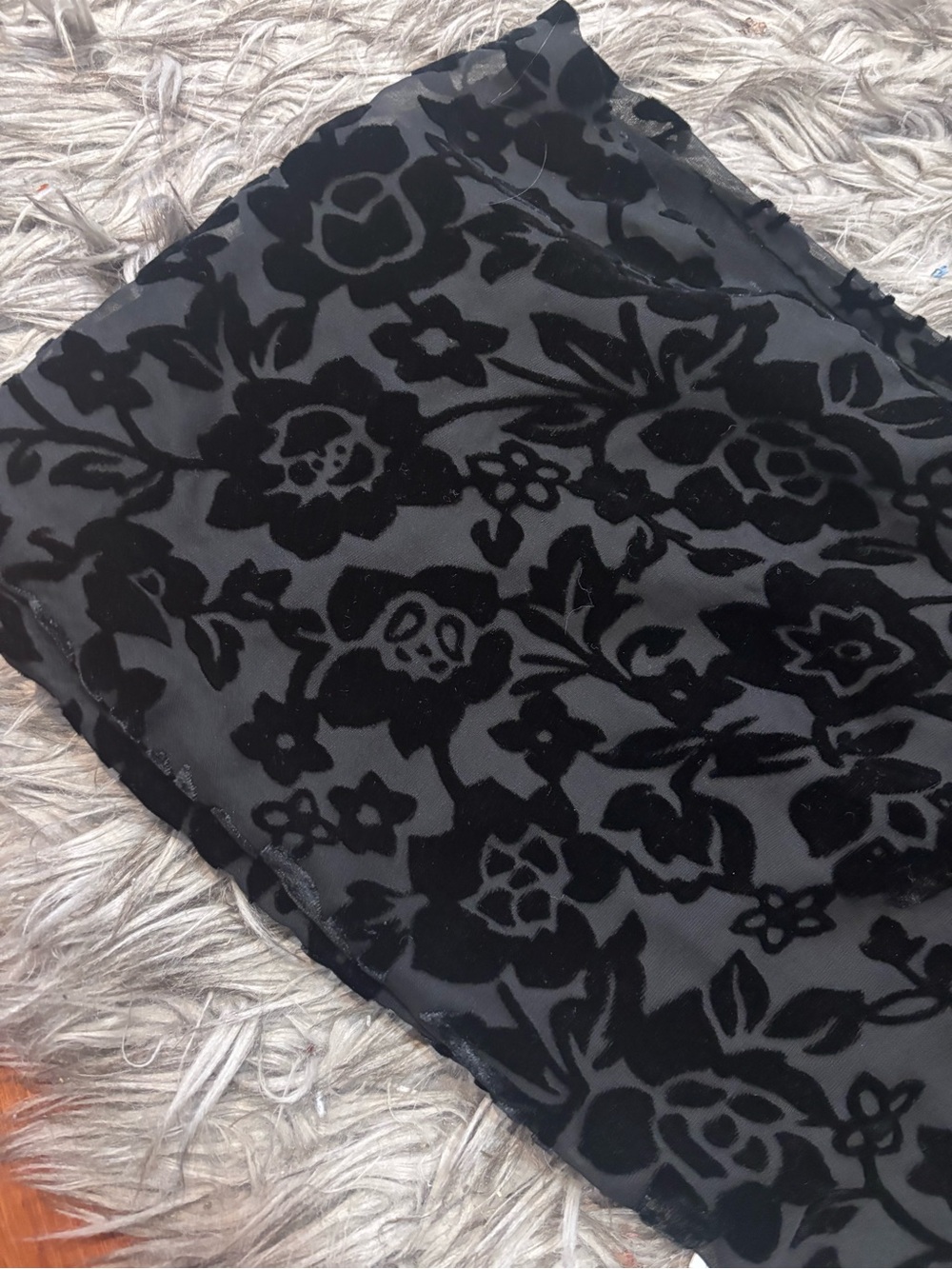 Vintage Silk Black Floral Velvet Burnout Scarf Fringed Boho Gothic Romantic - Picture 5 of 5